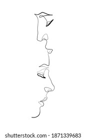 Married couple faces, continuous lines showing love, vector illustration