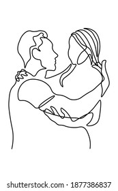 Married couple faces, continuous lines showing love, vector illustration