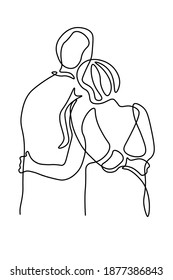 Married couple faces, continuous lines showing love, vector illustration