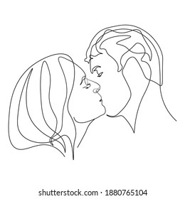 Married couple faces, continuous lines showing love, vector illustration