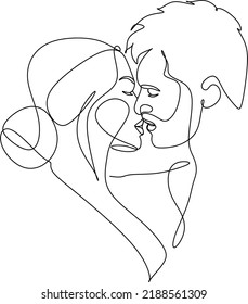 Married couple faces, continuous lines showing love, vector illustration