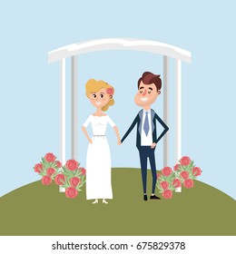 married couple with flowers decoration design