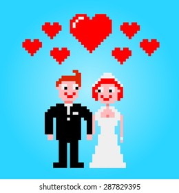 Married couple with hearts clipart pixel art