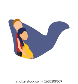 Married couple, husband hugs pregnant wife, vector illustration for sites, journalistic materials, design element
