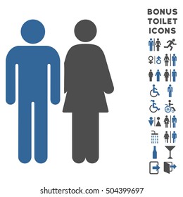 Married Couple icon and bonus male and woman WC symbols. Vector illustration style is flat iconic bicolor symbols, cobalt and gray colors, white background.