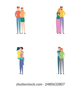 Married couple icons set cartoon vector. Man and woman in romantic relationship. Romance, family