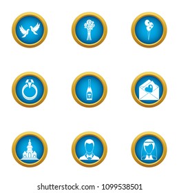 Married couple icons set. Flat set of 9 married couple vector icons for web isolated on white background