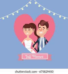 married couple inside a heart and ribbon design