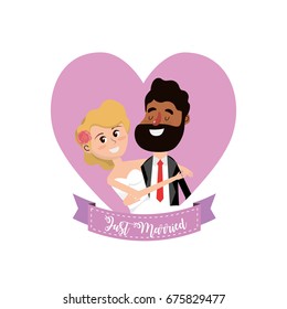 married couple inside a heart and ribbon design
