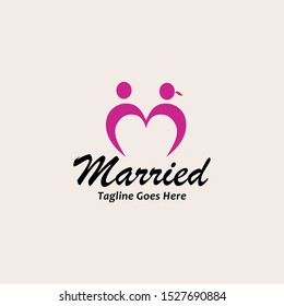 married couple with letter M initial and heart love shape logo icon vector template