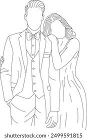 Married couple line art illustration