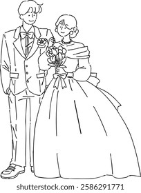 Married couple line illustration. couple smiling