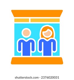 Ehepaar, das auf dem Symbol der Bettlinie liegt. Ehe, Familienleben, Zeit zusammen verbringen, Möbel. Vektorfarbsymbol auf weißem Hintergrund für Wirtschaft und Werbung.