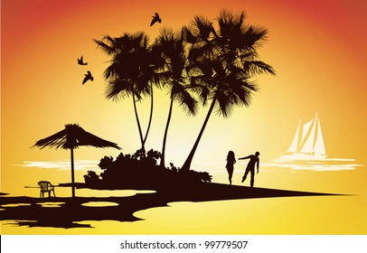 married couple on their honeymoon relaxing on a tropical island