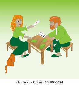 A married couple is playing cards. Their cat is nearby. What can you do if you have to stay at home during a pandemic