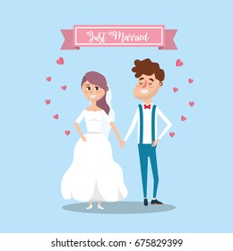 married couple with ribbon and hearts design