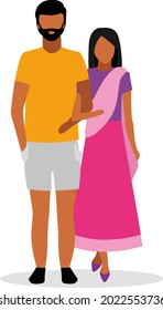 Married couple semi flat color vector characters. Standing figures. Full body people on white. Female traditional outfit isolated modern cartoon style illustration for graphic design and animation