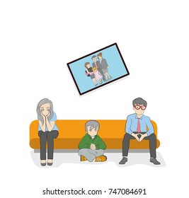 A married couple is sitting on the couch. conflict situation. the concept of development of family relations. vector illustration.