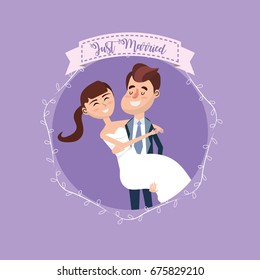 married couple surrounded with a branch frame and ribbon