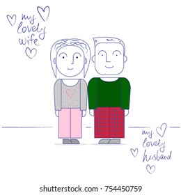 A married couple in their pajamas. Pajama party. Vector illustration.