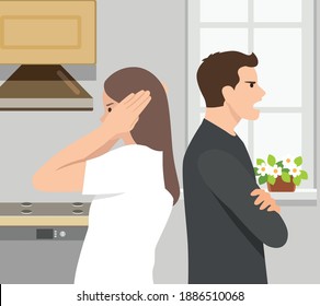 married couple turning their back to each other, concept in conflict, angry, arguing, breakdown, or divorce.