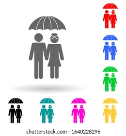 married couple under an umbrella multi color style icon. Simple glyph, flat vector of family icons for ui and ux, website or mobile application