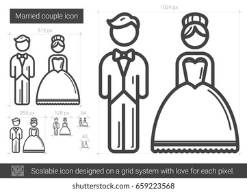 Married couple vector line icon isolated on white background. Married couple line icon for infographic, website or app. Scalable icon designed on a grid system.