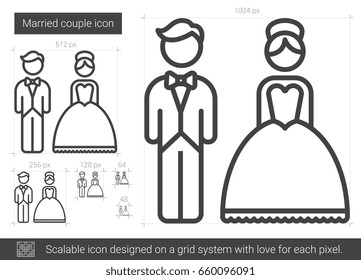 Married couple vector line icon isolated on white background. Married couple line icon for infographic, website or app. Scalable icon designed on a grid system.