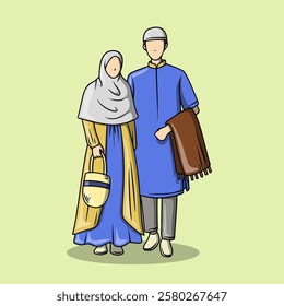 A married couple wearing Muslim couple clothes