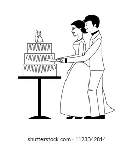 married couple with wedding cake isolated icon