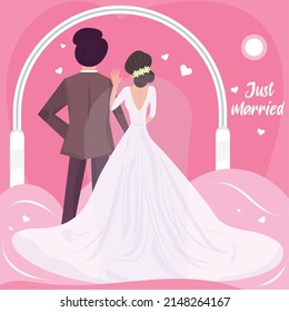 Pareja casada con ropa de matrimonio Plantilla de color de novia Vector