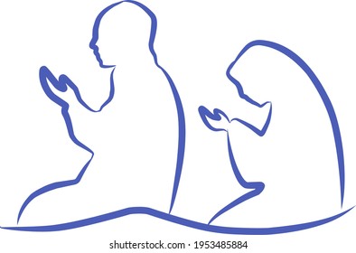 A Married Couple Who Are Praying. Design Vector.