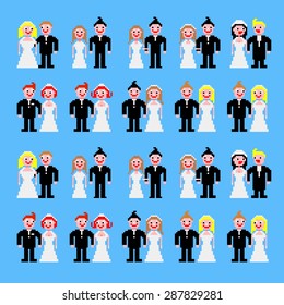 Married couples standing pixel art background