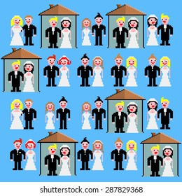 Married couples with or without homes pixel art background
