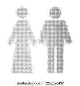 Married groom and bribe halftone dotted icon. Halftone array contains round points. Vector illustration of married groom and bribe icon on a white background.