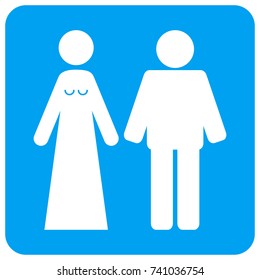 Married Groom And Bribe vector icon. Image style is a flat icon symbol perforated in a blue rounded square shape.