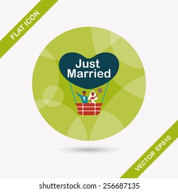 married hot air balloon flat icon with long shadow,eps10