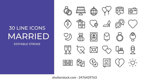 Married icon illustration stock editable stroke. love, ring, invite card and more