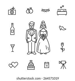 Married line art icon set template. 