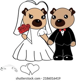 married pug dog couple cartoon set illustration in vector format