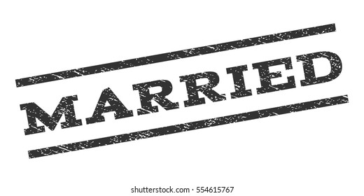 Married watermark stamp. Text tag between parallel lines with grunge design style. Rubber seal stamp with dust texture. Vector gray color ink imprint on a white background.