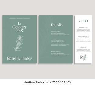 Casar cartão ou convite cartão com flor e tema folha frente e verso. Modelo de cartão de casamento natureza. cartão mínimo moderno