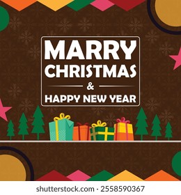 Marry Christmas Background with Gift Box,Tree And Snow flack