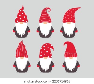 Marry Christmas cute elf with red hat. Vector illustration elf set.