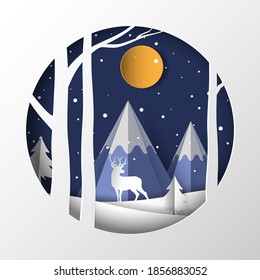 Marry christmas with Deer with snow in the winter season.