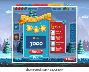 Marry Christmas game user interface GUI - example completing level computer web design