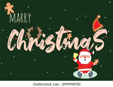 marry christmas greeting card and banner with festive decoration and green background