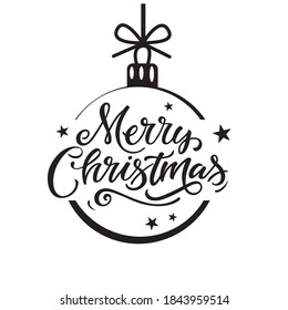 "Marry Christmas" greeting card. Vector Lettering celebration logo. Typography which is connected with winter holidays. Calligraphic poster on textured background. Postcard motive.