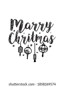 marry christmas. Hand drawn typography poster design. Premium Vector.