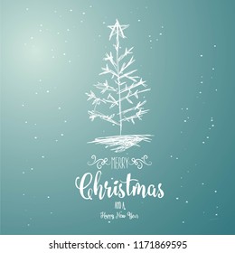 Marry Christmas and Happy New Year  background, holiday card, new year tree Calligraphic Lettering design card template.  vector illustration